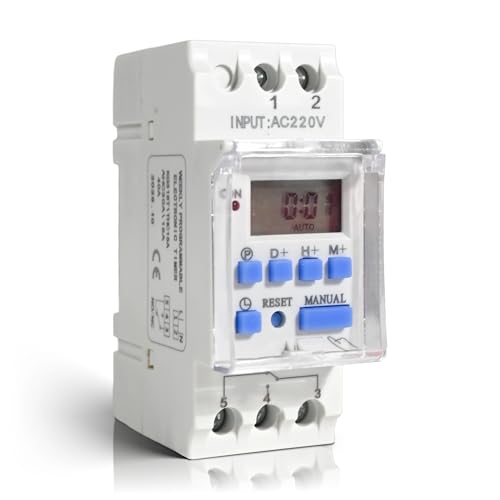 Image of Programmable Digital Timer Switch 30A | Daily & Weekly Time Relay Controller | DIN Rail Mount | LCD Display Automatic ON Off Timer | 30A / 240V AC Includes Battery Backup