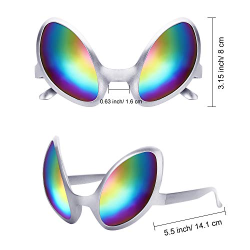 Bememo 2 Pairs Alien Glasses Silver Glasses with Rainbow Color Lens and 2 Pieces Antenna Headband Boppers for Adults and Favors