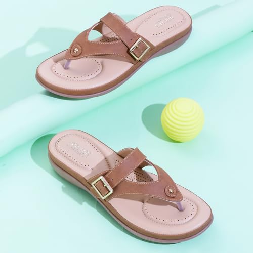 Image of DOCTOR EXTRA SOFT Women's Flat Comfortable Memory Foam Slippers /Flip-Flops Fashion Stylish Casual Diabetic Orthopedic Lightweight Synthetic Slip-on Sandals with Adjustable Strap for Girls /LadiesD-623