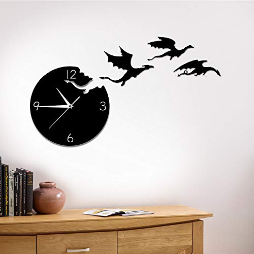 The Geeky Days Magic Flying Angry Fantasy Dragon Wall Clock Abstract Gothic Fairytale Dragon Wall Art Quartz Analog Quiet Decorative Wall Watch #TOP6