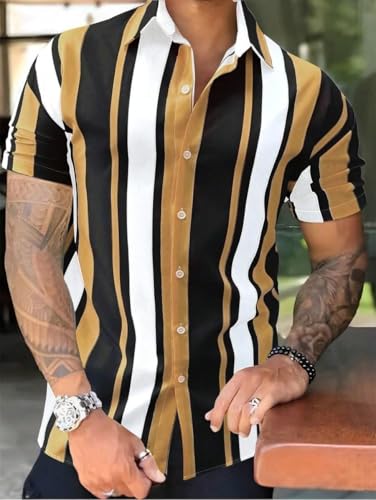 Men's Retro Four Seasons Button Shirt Street Harajuku Printed Short Sleeve Collar Hip Hop Casual Top2