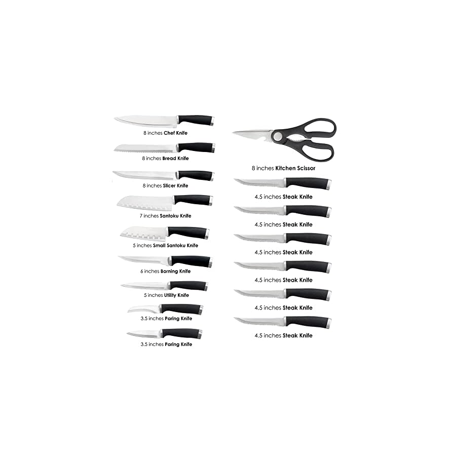 IRONBLADE Knife Set, 17-Pieces Kitchen Knife Set with Block Wooden German Stainless Steel with Special Blade Sharpener