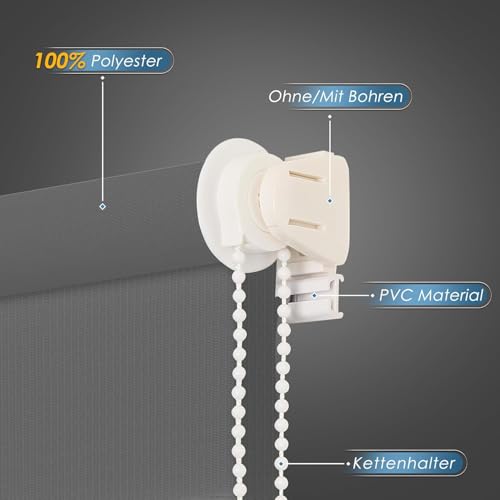 Doppelrollo klemmfix ohne Bohren, Duo Rollos für Fenster & Tür mit Bohren, Anthrazit B85 x H120cm (Stoffbreite 85 cm)… – Ansicht 3