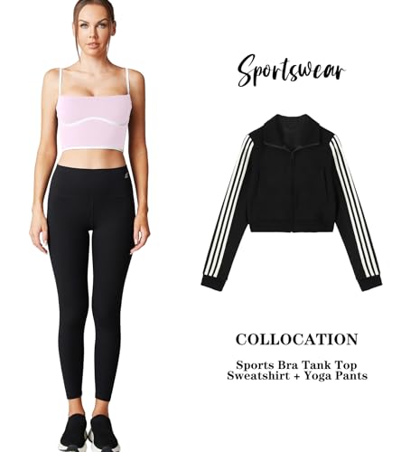 Image of Sleeveless Spaghetti Strap Padded Sports Bra Tank Tops Square Neck Double Layer Workout Fitness Basic Crop Tops