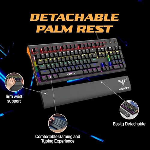 Image of VERITY Eclipse RGB Mechanical Gaming Keyboard with Ergonomic Comfortable Design, Responsive Mechanical Keys & RGB Backlit Lighting for Office, PC Gaming and Daily Use (Black)