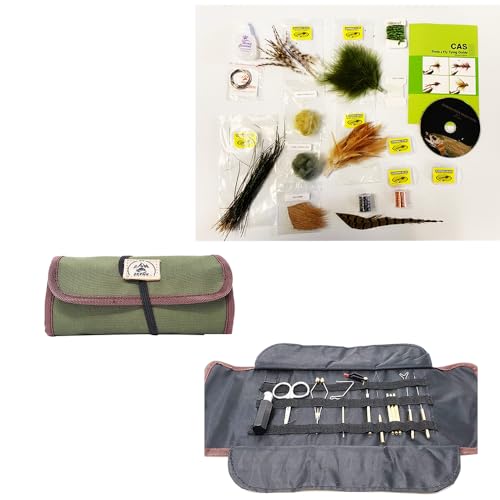 Delux Fly-Tying Material KIT for Tying 6 Basic Flies with DVD and Instruction Booklet - Fly Tying Tool Kit with Pouch