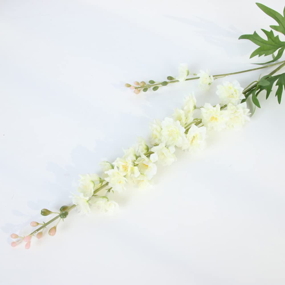 5 Steli Fiori Artificiali Delphinium Bianco Puro In Seta - Altezza 108 Cm Per Decorazioni Matrimonio E Casa