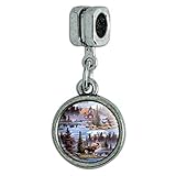 GRAPHICS & MORE Moose Cabin Forest Woods Canoe Pattern Italian European Style Bracelet Charm Bead