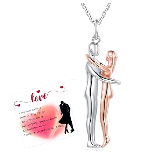 Nisgoin Hug Couple Necklace 925 Sterling Silver Hugging Couple Pendant Necklace for Women Rose Gold Hug Necklace for Couples Valentines Jewelry Gifts for Wife Lover Him and Her