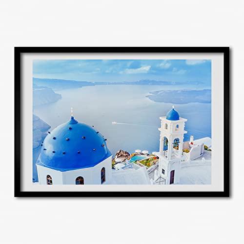 Peinture Santorin Grèce avec cadre 70x50 cm Tulup pour habiller un mur vide