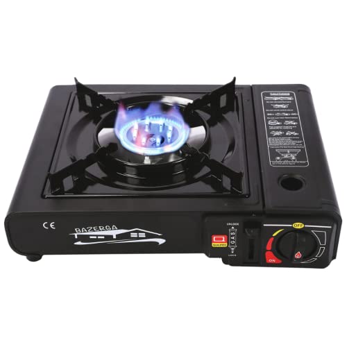 BAZERGA Réchaud à Gaz Rechaud Camping Gaz Portable pour Camping, Festivals, Sorties de Pêche, Pique-nique Cuisinière à Gaz Extérieure Ultra-mince 2200 W Avec Mallette de Transport 34x28x11 Cm