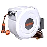 5/8 Inch 100ft Retractable Garden Hose Reel with Any-Length Lock Slow Auto Rewind Heavy Duty Hose Reel With 9-Pattern Nozzle 180° Swivel Bracket UV Resistant Wall Mounted Hose Reel for Outside