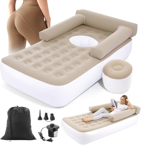 HOMBYS Inflatable BBL Recovery Bed with Built-in Hole Backrest & Armrests 12.5 Thick Elevated Air Mattress for Post-Surgery Sleeping Comfort Includes Pump