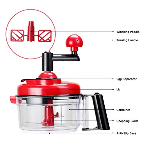 Cambom Manual Food Chopper Vegetable Chopper Hand Food Processor, Mixer, Blender, Whipper, Egg White Separator, Mincer, Grinder, Dicer With Clear Container 1200Ml Bpa Free Strong And Durable #TOP4