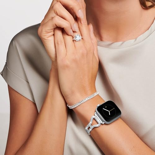 Wepro Thin Bling Dressy Band for Apple Watch Bands for Women 40mm 44mm Series 11 10 42mm 46mm 6 5 4 SE 3 2nd Gen 9 8 7 45mm 41mm Ultra 49mm 3 2 1 38mm 42mm Silver Jewelry Crystal Bracelet for iWatch by Wepro - Used condition - Image 6