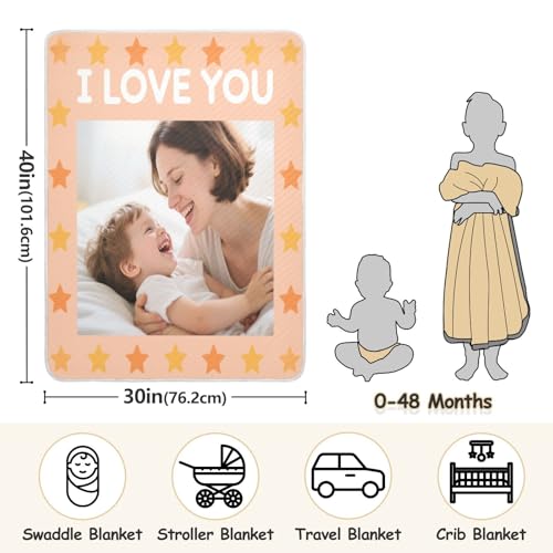 Custom Warm Family Image Star Orange Pattern Baby Receiving Blankets Breathable Custom Made Tigers Baby Name Blanket Personalized for Nursery Stroller Crib 30x40in recuerdo de bautizo para3