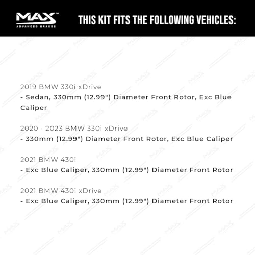Image of Max Advanced Brakes Front & Rear Brake Kit Compatible With 2019 2020 2021-2023 BMW 330i 330e 430i w /12.99 inch Fr Rotor Replacement Premium OE Disc Brake Rotors and Ceramic Brake Pads