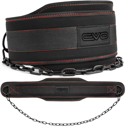 EVO Fitness Dip Bälte Heavy Duty 36 tum Justerbar Kedja Tyngdlyftande Bälte 6,2 Ryggstöd Lyftbälte Doppbälte Chin Pull Ups Män Kvinnor Kroppsbyggande Styrkelyft Träning Gym (Svart)