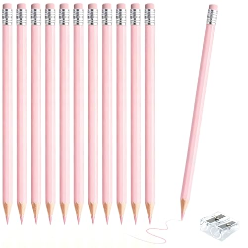 sqzrmdcg 12 PCS Macaron Pink Colored Pencils with Eraser Pre Sharpened Pencil 2 HB - Ideal for Checking, Grading, Tests & Office/School Supplies