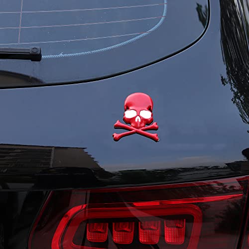 Image of 3D Skeleton Skull Emblem Car Side Rear Front Hood Trunk Door Fender Bumper Tail Box Car Motorcycle Personality Decoration Metal Badge Decal Sticker (1 PCS, Red Black), CR-Sk
