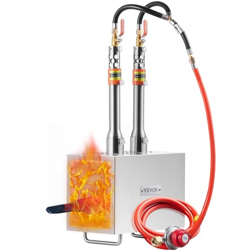 VEVOR Forgia a Gas Propano Bruciatore Quadrato per Coltelli Metalli Attrezzature per Forgiatura, Forgia a Gas Propano in Acciaio Inox 2 Bruciatori Portabile, Forgia a Gas per Coltelli Max. 1427℃