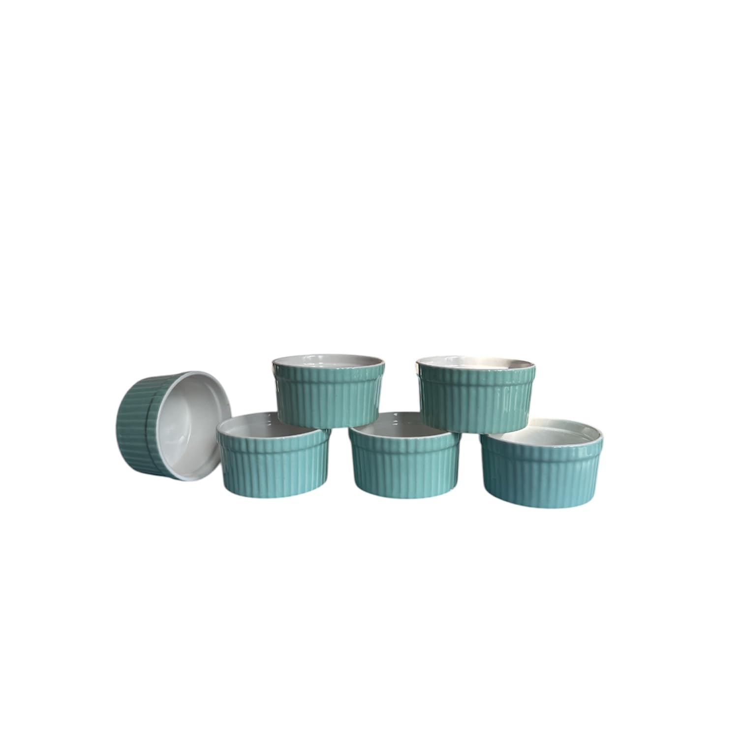 Mirakii Ceramic Ramekin Curved Wooden Bowl  150 ml, Set of 6, Microwave & Dishwasher Safe, for Baking and Serving (GREEN) - Image 3 thumbnail