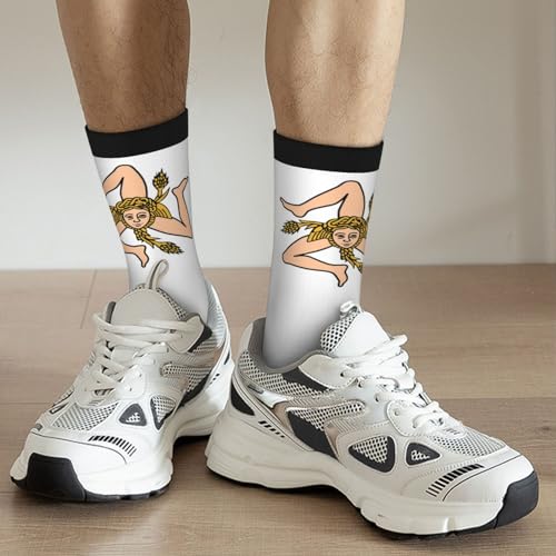 Sicily Flag Unisex Cushion Crew Sock Soft Casual Mid-Calf Socks2