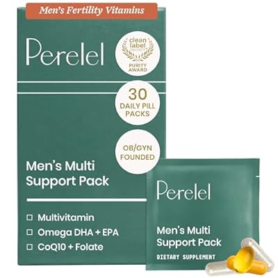 Perelel Mens Multi Support Pack, Daily Multivitamin with Magnesium, Omega 3, CoQ10 & Folate, Nutritional Support for Mens Wellness, Soy & Gluten Free, Non GMO, 30 Daily Pill Packs
