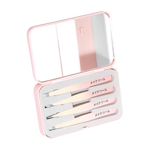 Pinzas para cabello facial, 4 pinzas para cejas para mujeres y hombres, regalo profesional de acero inoxidable con estuche de viaje
