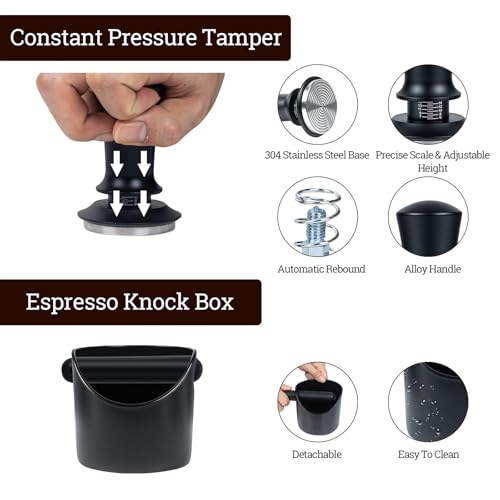 29PCS Espresso Accessories Kit,54mm Espresso Tamper Tools,Includes Wood Station,Distributor,Knock Box,Stirrer,Dosing Funnel,Brush,Puck Screen,Frothing Pitcher,Powder Ring,Towel,Decorative Stencils by DigNew - Used condition - Image 7