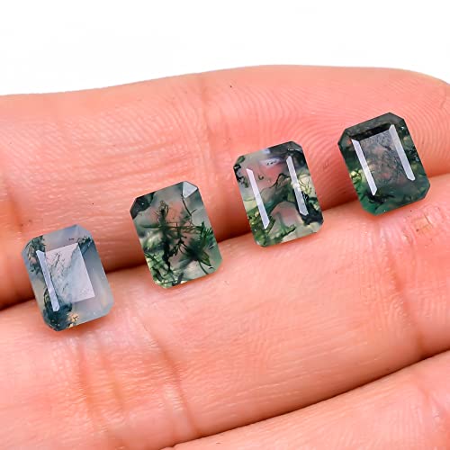 8X6X4 Mm, 4 Pcs Natural Moss Agate Octagon Shape, Step Cut Gemstone Wholesale Lot, Jewelry Making Loose Gemstone, Polished Minerals, Diy, Wire Wrapping, Healing Crystals, Bulk Gemstone Deal #TOP2
