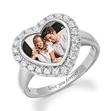 Yotjxbcw Custom Photo Ring Couple Picture Ring for Women Personalized Birthstone Promise Rings for Her Valentine's Day Anniversary Jewelry Gift for Her (heart-shaped)