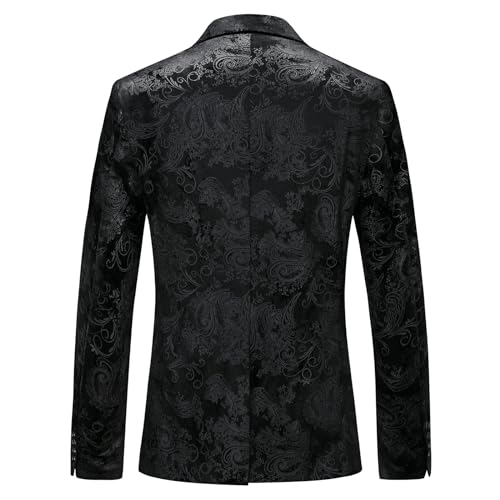 KUDORO Mens Floral Suit Jacket Black Dress Tuxedo Slim Fit Two Button Sports Coats Blazer for Dinner Party Prom X-Large2