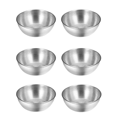 pobowlgarls 6 ciotole per salsa in acciaio inox, per salse, spezie, piatti da portata, piatti per sushi, argento