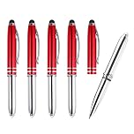 PATIKIL Ballpoint Pen with Stylus Tip and LED Flashlight, 5 Pack 3 in 1 Metal Pen Black Ink 1.0mm Medium Point Stylus Pen for Touch Screens, Red