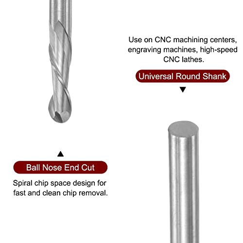 Image of HARFINGTON Ball Nose End Mill 6mm Diameter 22mm Cutting Length 6mm Shank High Speed Steel 2 Flutes Spiral Upcut CNC Router Bits
