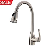 KINGO HOME Commercial High Arch Single Hole Single Handle Stainless Steel Pull Out Brushed Nickel Kitchen Sink Faucets,Dual Function Spout Sprayer