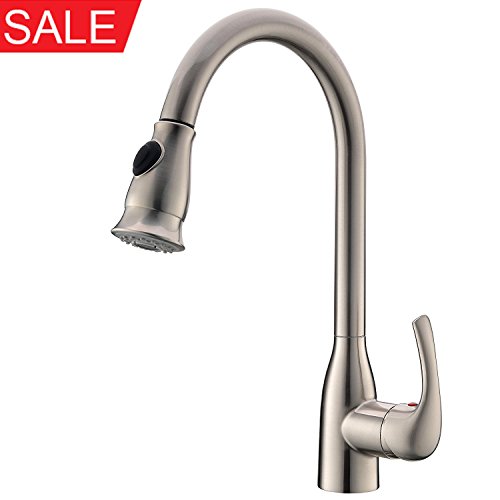 KINGO HOME Commercial High Arch Single Hole Single Handle Stainless Steel Pull Out Brushed Nickel Kitchen Sink Faucets,Dual Function Spout Sprayer, NEW VERSION