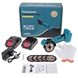 21V Cordless Angle Grinder Kit with 19000 RPM Brushless Electric Motor Power Angle Grinder Tools with 2 x 1300mAh Battery Charger for Cutting Griding Polishing