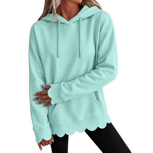 GOSEAGOTOFUN Oversized Hoodies for Women Long Sleeve Scalloped Hem Hoodie Fashion Loose Fit Hooded Sweatshirt Fall Clothes Mint Green Small - image 2