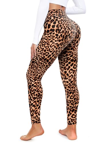 CTHH High Waisted Leggings for Women Tummy Control Soft Workout Yoga Pants Womens Black Leggings for Gym Running(Leopard Small-Medium)