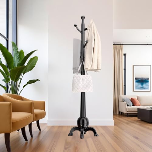 Perchero de madera resistente con 8 ganchos, ahorra espacio, soporta hasta 100 kg, perfecto para el hogar y la oficina, ideal para abrigos, bufandas y bolsos