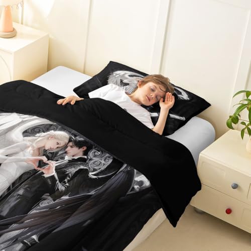 Image of Erosebridal Angel Wings Kids Bedding | Black and White Angel Twin Comforter Sets,Romance Love Comforter Princess Fairy Style Duvet Insert with 1 Pillow Case