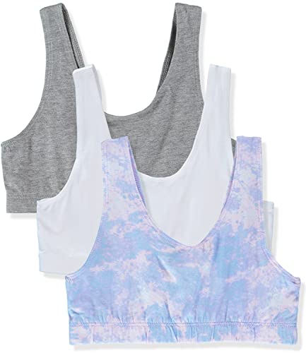 Cyndeelee Girls Training Bra Cotton Stretch Bralette Sports Bra, 3-Pack (7-14) (Purple Tie Dye/White/Grey, 10-12) #TOP7