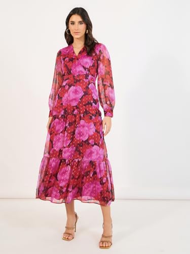 Image of Styli Women'S Floral Print V-Neck Cuff Sleeves Tiered Maxi Dress | Flattering V-Neck, Elegant Cuffed Sleeves, Flowing Tiered Silhouette. Perfect for Smart-Casual Occasions