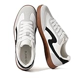 IDIFU White Sneakers for Women Comfortable Cute Casual Tennis Shoes Non Slip Memory Foam Lightweight Fashion Retro Sneakers(White, 8)