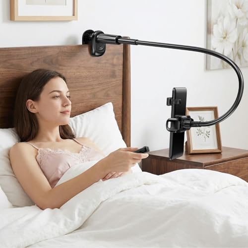 Mumay Gooseneck Kindle & Phone Holder with Page Turner Remote for Bed: Flexible Long Arm Clamp Mount for Hands-Free Reading Bedside Desk Headboard Stand for 4.78.6 Devices
