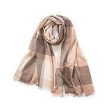 Lindoro Leichte Kaschmir-ähnliche Schals für Damen, übergroße Pashmina Warm Tartan Wraps Plaid Schals (Beige Rosa Kariert)