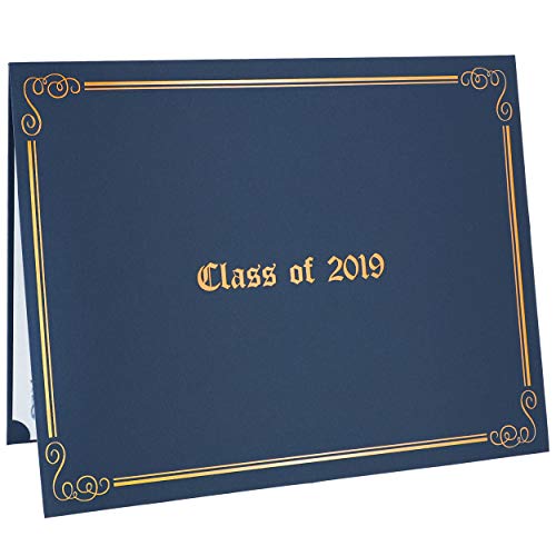 Vicien Class of 2019 Diploma Covers 12-Pack Graduation Awards Certificates Holder 11 x 8.5 Inches (Blue with Gold)