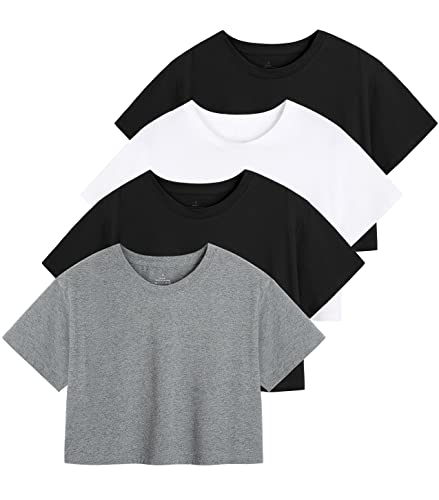 Xelky 4 Pack Womens Crop Casual Tops Tshirt Cotton...